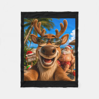 Rendierstrand selfie met Kerstman Grappig Juli Fleece Deken