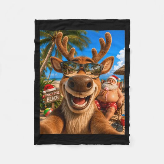 Rendierstrand selfie met Kerstman Grappig Juli Fleece Deken (Voorkant)