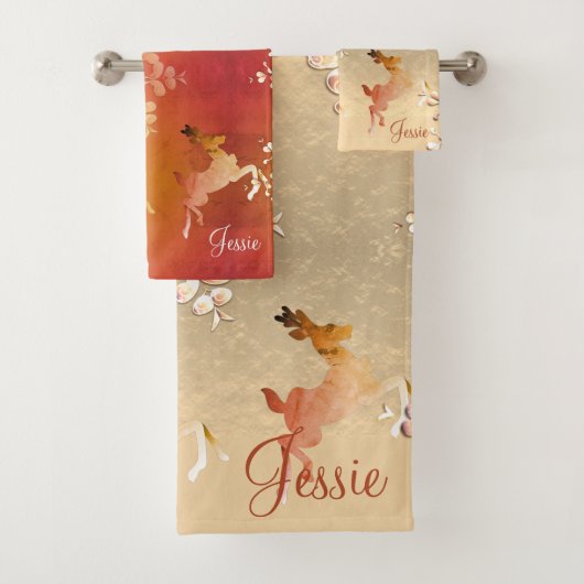 rendiertje in Roos Gold en Topaz-handdoek Bad Handdoek (Insitu)