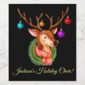 rendiertje met Ornamenten Eigen Kerstmis Wijn Etiket (Enkel label)