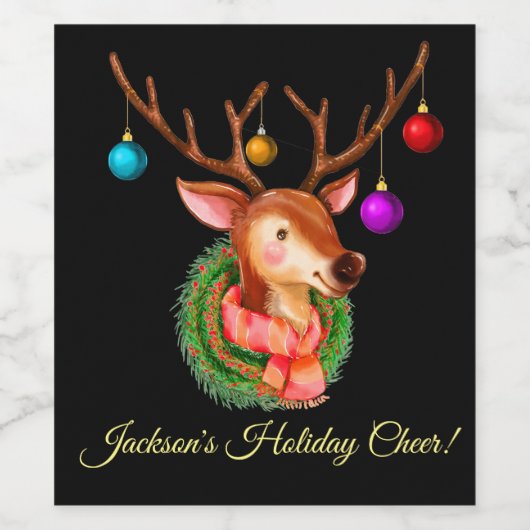 rendiertje met Ornamenten Eigen Kerstmis Wijn Etiket (Enkel label)