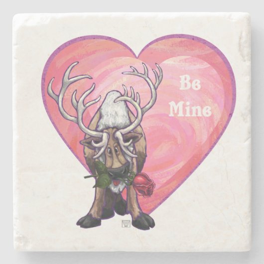 rendierValentijnsdag Stenen Onderzetter (Voorkant)