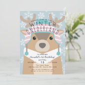 Rendierwinter Onederland kinderen Birthday Invitat Kaart (Staand voorkant)