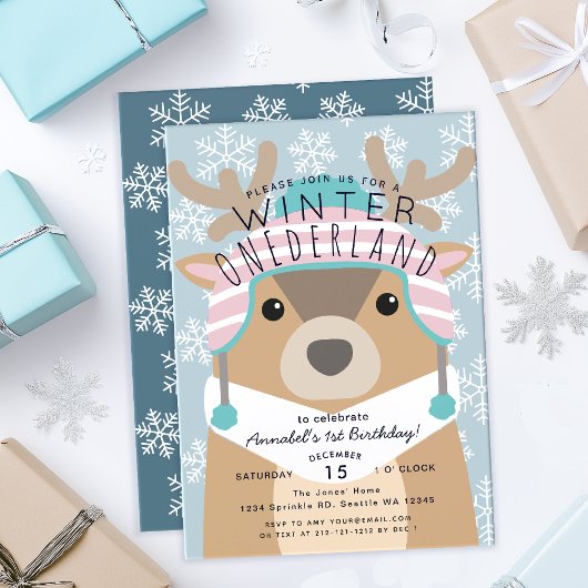 Rendierwinter Onederland kinderen Birthday Invitat Kaart