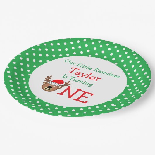 rendierziekte 1ste verjaardag papieren bordje (Gekanteld)