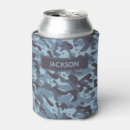 Rendy blue camouflage patroon met naam blikjeskoeler