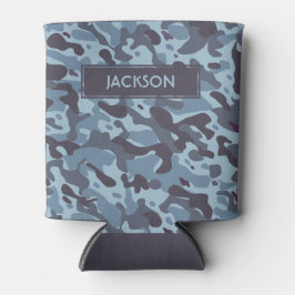 Rendy blue camouflage patroon met naam blikjeskoeler