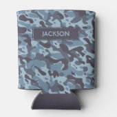 Rendy blue camouflage patroon met naam blikjeskoeler (Achterkant)