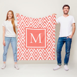 rendy coral Arrow diamantpatroon met monogram Fleece Deken