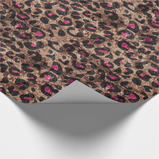 Rendy en glanzend glitter roze lepard print cadeaupapier (Hoek)