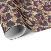 Rendy en glanzend glitter roze lepard print cadeaupapier (Rol Hoek)