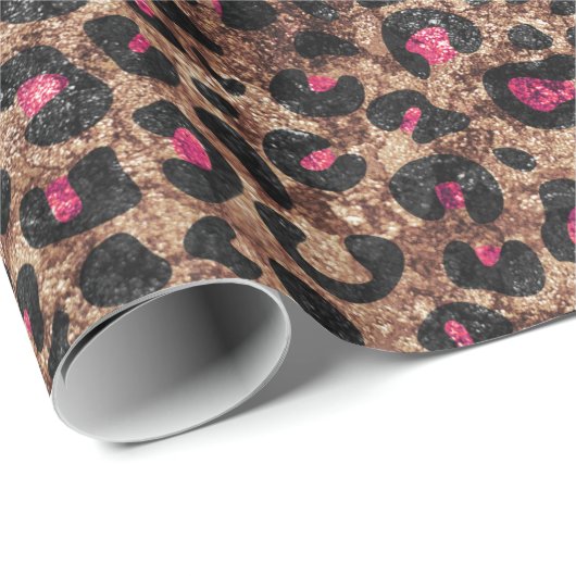 Rendy en glanzend glitter roze lepard print cadeaupapier (Rol Hoek)