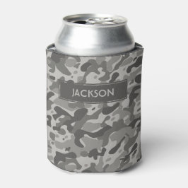 Rendy grijze camouflage patroon met naam blikjeskoeler