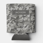 Rendy grijze camouflage patroon met naam blikjeskoeler (Achterkant)