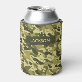 Rendy groen camouflage patroon met naam blikjeskoeler