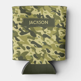 Rendy groen camouflage patroon met naam blikjeskoeler