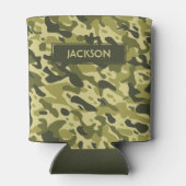 Rendy groen camouflage patroon met naam blikjeskoeler (Achterkant)