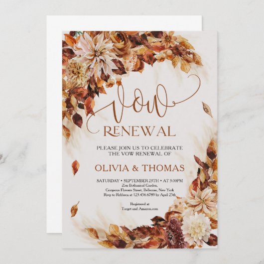Rendy herfstbloemen en bladeren van hernieuwing va kaart (Voorkant / Achterkant)
