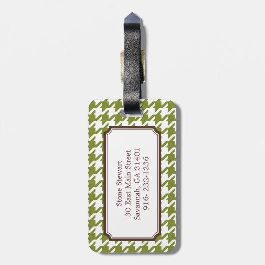 Rendy klassieke groene houndstooth met monogram bagagelabel (Achterkant verticaal)