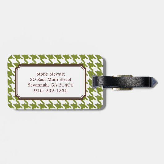 Rendy klassieke groene houndstooth met monogram bagagelabel (Achterkant horizontaal)