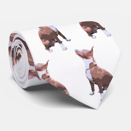 Rendy patroon bruine en witte pit bull hond stropdas (Opgerold)