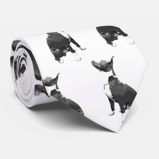 Rendy patroon zwarte en witte pit Bull hond Stropdas (Opgerold)