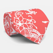 Rendy witte koraal met de hand geschilderd bloempa stropdas (Opgerold)