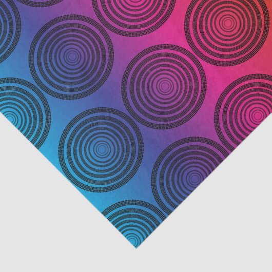 Rendy zwarte cirkels op regenboogachtergrondpatroo tissuepapier (Detail)