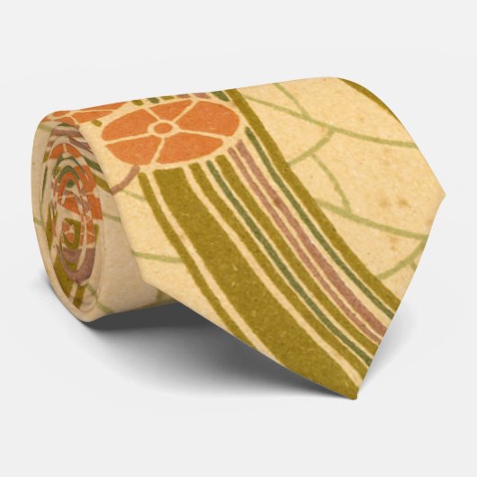 Rene Beauclair's Art Nouveau Curvy Floral Pattern Stropdas (Opgerold)
