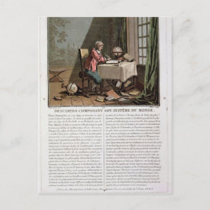 Rene Descartes (1596-1650) die zijn wereldsysteem Briefkaart
