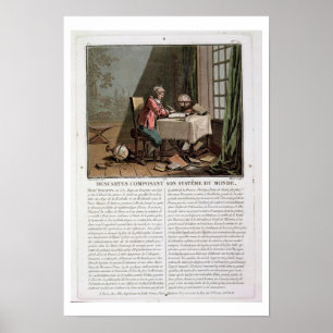Rene Descartes (1596-1650) die zijn wereldsysteem  Poster