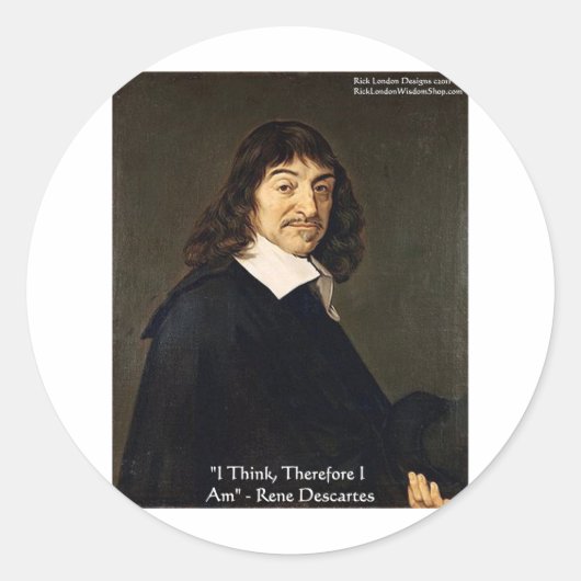 Rene Descartes "Ik denk dus..." Wisdom Gifts Ronde Sticker (Voorkant)