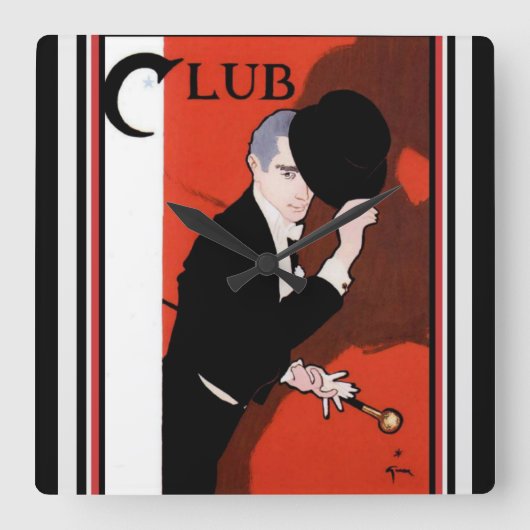 Rene Gruau Club Wall Clock Vierkante Klok (Voorkant)