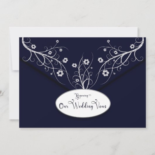 Reneing Wedding Vows Invitation Navy Floral Kaart (Voorkant)