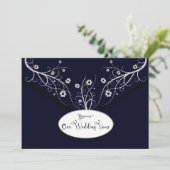 Reneing Wedding Vows Invitation Navy Floral Kaart (Staand voorkant)