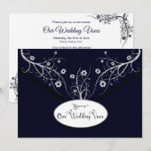 Reneing Wedding Vows Invitation Navy Floral Kaart (Voorkant / Achterkant)