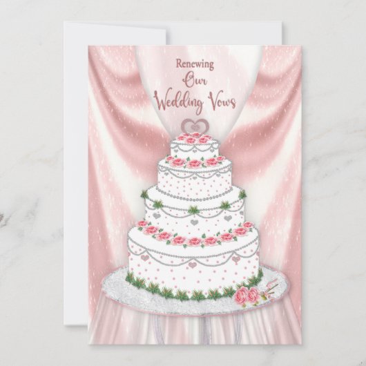 Reneing Wedding Vows Pink en White Elegant Cake Kaart (Voorkant)