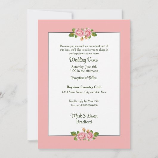 Reneing Wedding Vows Pink en White Elegant Cake Kaart (Achterkant)