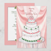 Reneing Wedding Vows Pink en White Elegant Cake Kaart (Voorkant / Achterkant)