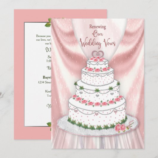 Reneing Wedding Vows Pink en White Elegant Cake Kaart (Voorkant / Achterkant)