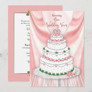Reneing Wedding Vows Pink en White Elegant Cake Kaart