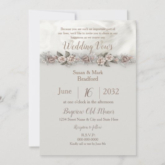 Renewal Wedding Vows Dreamweaver Floral Beige Roos Kaart (Achterkant)