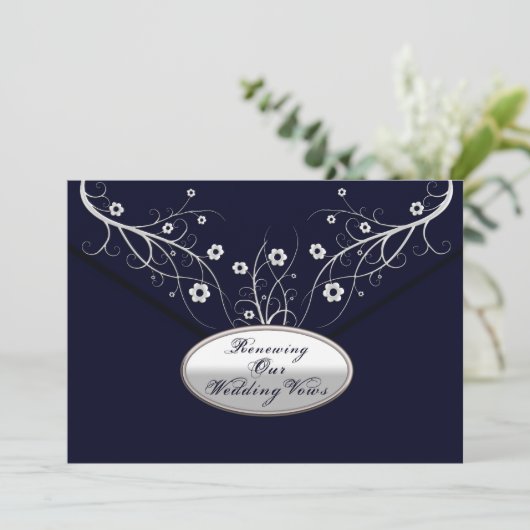 Renewing Wedding Vows - Uitnodigingen - Navy Flora (Staand voorkant)