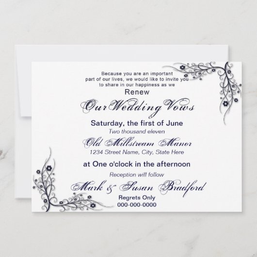 Renewing Wedding Vows - Uitnodigingen - Navy Flora (Achterkant)