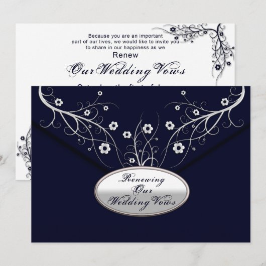 Renewing Wedding Vows - Uitnodigingen - Navy Flora (Voorkant / Achterkant)