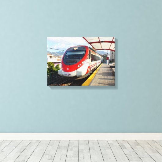 Renfe-trein op het station Los Boliches, Costa del Canvas Afdruk (Insitu (Houten vloer))