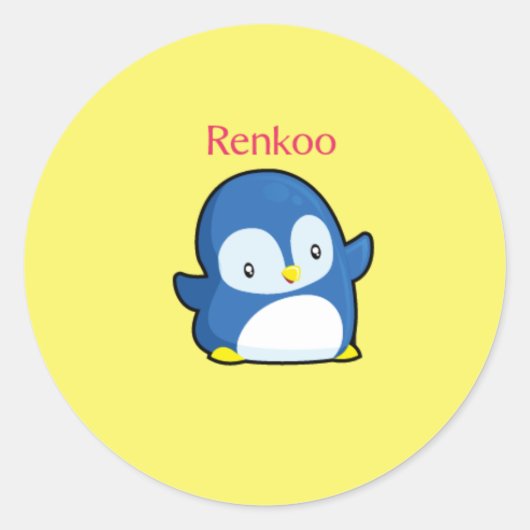 Renkoo Penguin Geel Ronde Sticker (Voorkant)