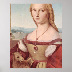 Rennaisance Unicorn en Lady Raphael Painting Poster