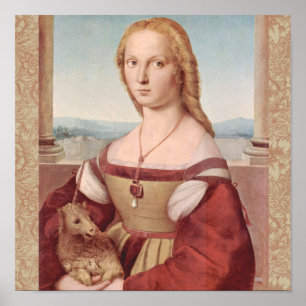 Rennaisance Unicorn en Lady Raphael Painting Poster
