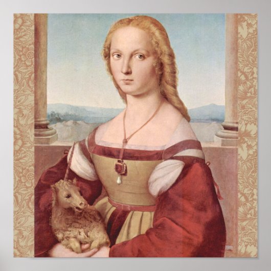 Rennaisance Unicorn en Lady Raphael Painting Poster (Voorkant)
